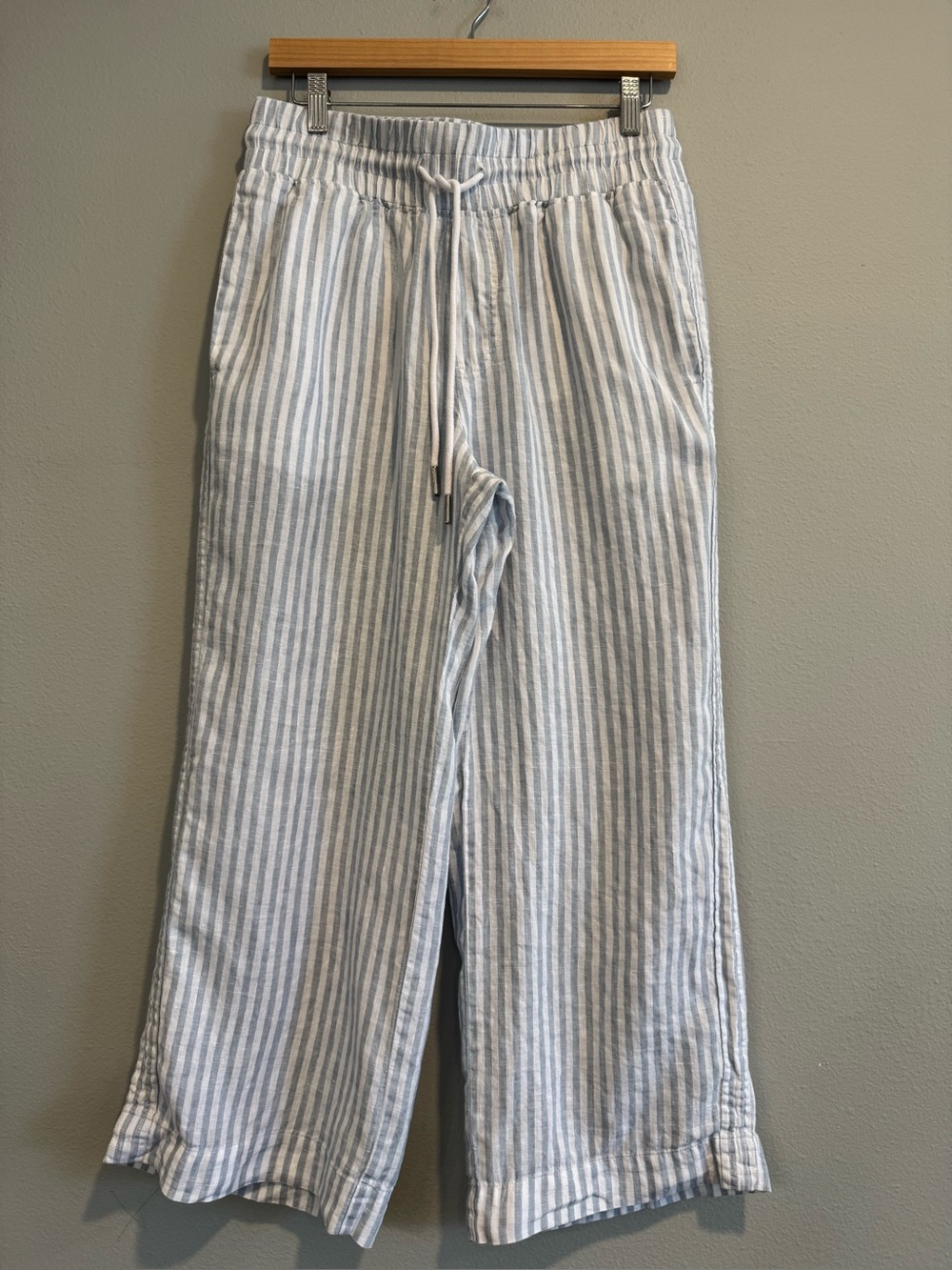 Quince Linen Striped Drawstring Pull On Wide-Leg Pants Lagenlook Beach M
